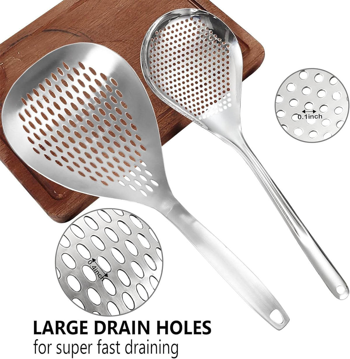 KAYCROWN Stainless Steel 2 Pack Pasta Skimmer Spider Strainer