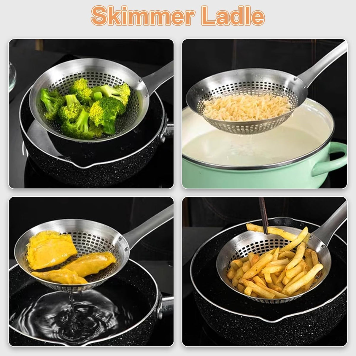 Skimmer Ladle Spoon 304 Stainless Steel Skimmer 14.5 ln for Cooking Frying Skimming Colander/Strainer Stainless Steel Kitchen Tools