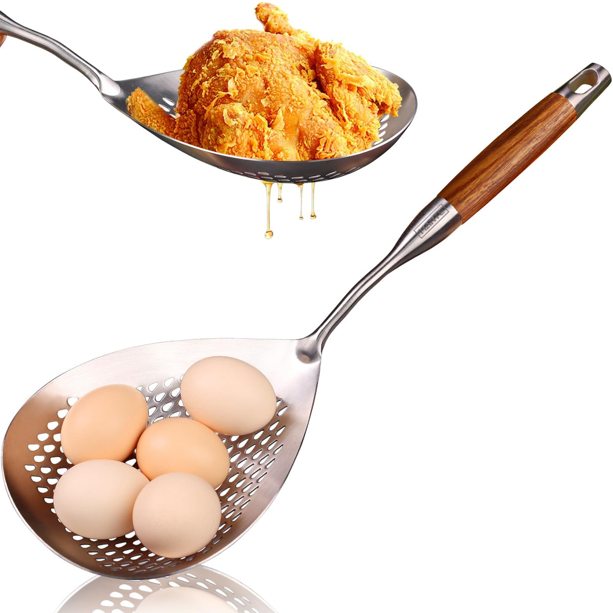Skimmer Slotted Spoon -16.5" 304 Stainless Steel Pasta Spider Strainer Skimmer Ladle Spoon for Cooking and Frying - Kitchen Metal Scoop Colander Strainer Spoon with Heat Resistant Handle