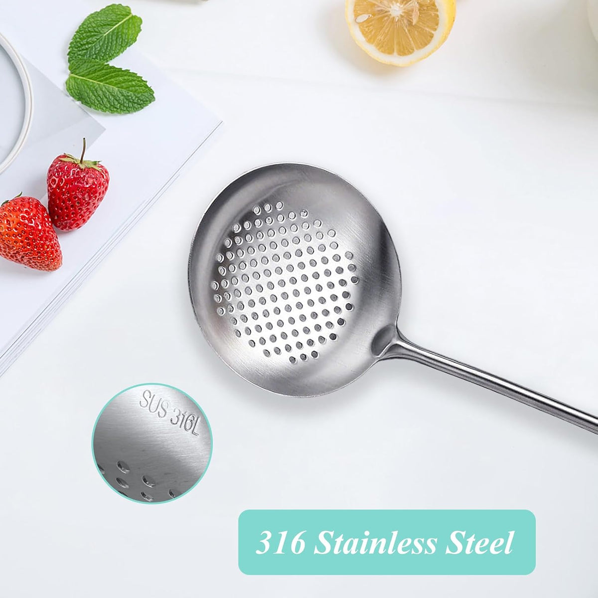 Slotted Spoon, Stainless Steel Strainer Metal Skimmer Spoon for Cooking