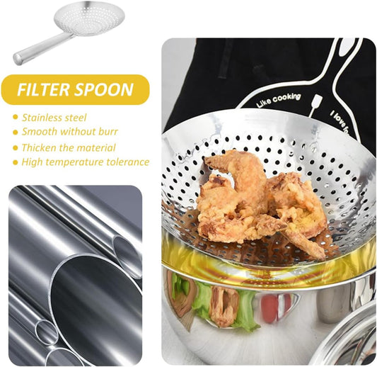 Cabilock Stainless Steel Skimmer Spoon, 17.12 Inch Fine Mesh Slotted Strainer with Long Handle for Frying, Hot Pot, Pasta, Dumplings and Kitchen Cooking