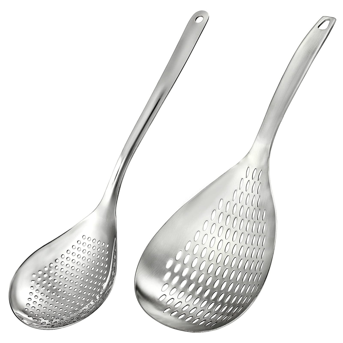 2 Pack Skimmer Slotted Spoon, 13.6 Inch Large Stainless Steel Skimmer Ladle Spoon Spider Strainer with Handle and Hanging Holes, Fryer Scoop Kitchen Colander for Cooking, Draining and Frying