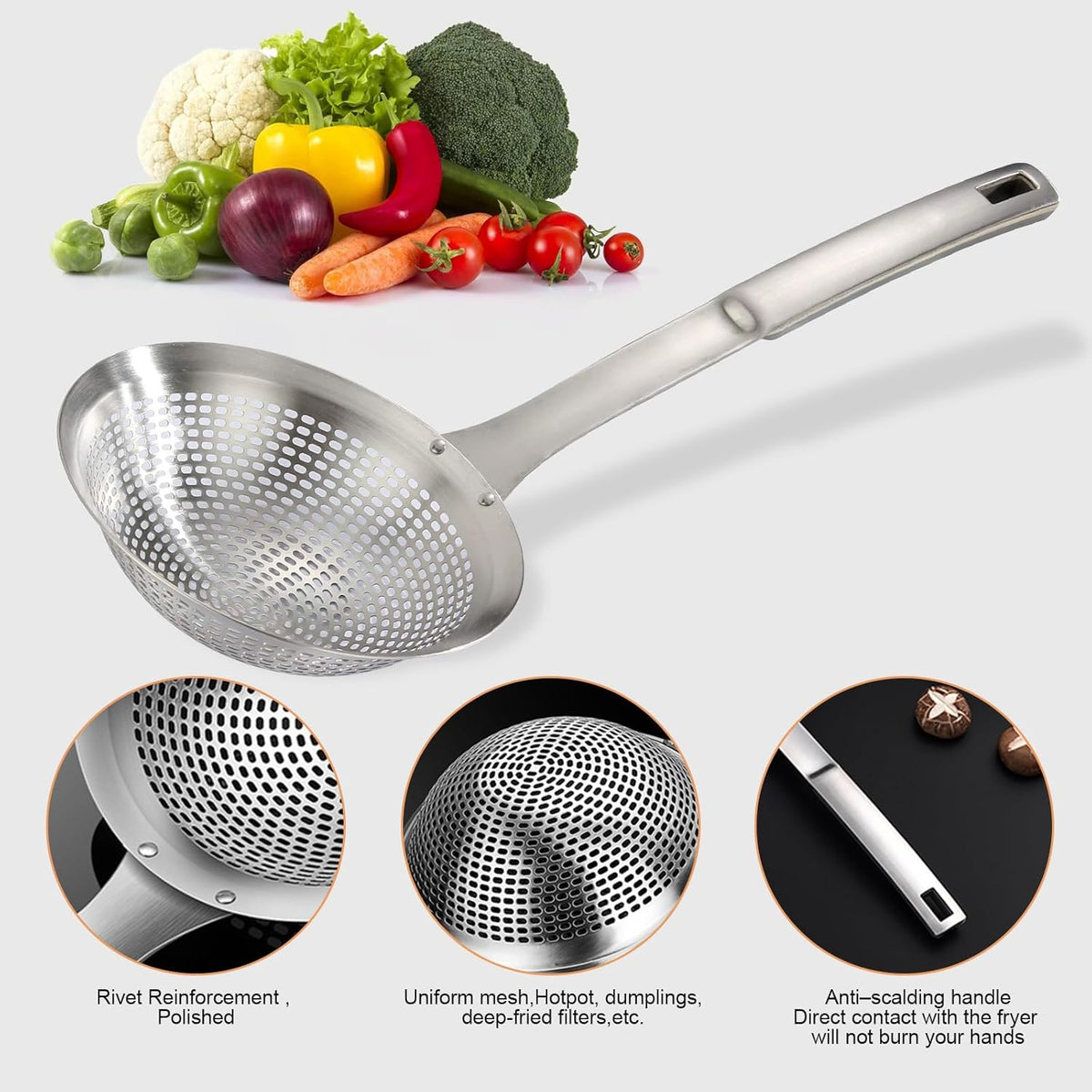 Skimmer Ladle Spoon 304 Stainless Steel Skimmer 14.5 ln for Cooking Frying Skimming Colander/Strainer Stainless Steel Kitchen Tools