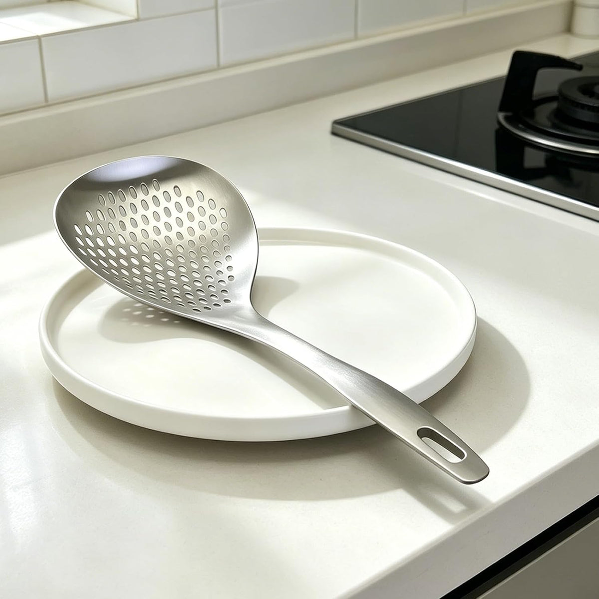 2Pcs 2 Sizes Silver Stainless Steel Slotted Spoon & Spider Strainer
