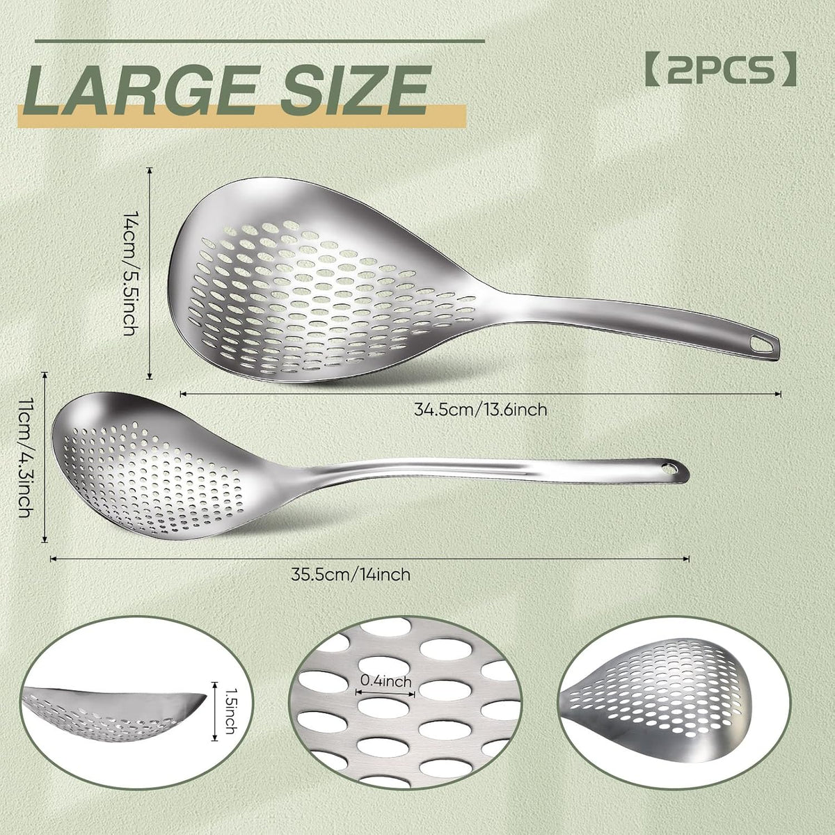 Bokon 2 Pcs Spider Strainer Skimmer Stainless Steel Rustproof Slotted Spoon