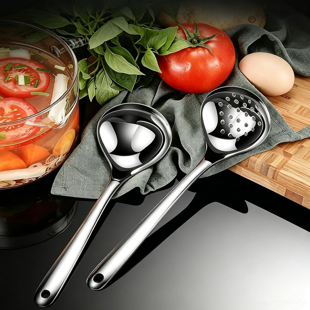 316L Stainless Steel Ladle & Skimmer Spoon Set, Long Handle Hot Pot Utensils