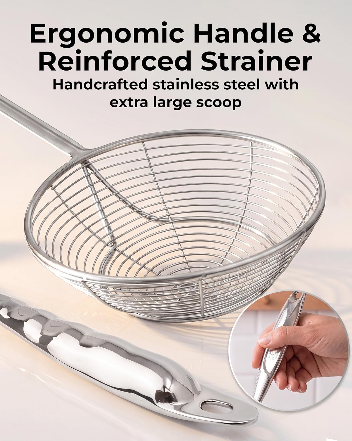 Zulay Kitchen Stainless Steel Skimmer Strainer Ladle