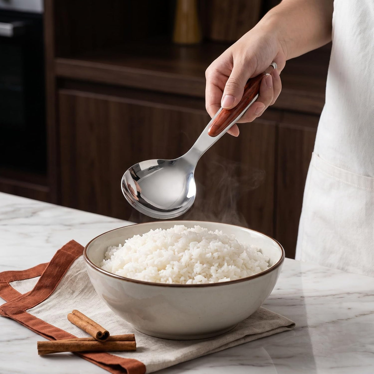 HEMOTON Rice Paddle Spoon 2Pcs Rice Paddle Spoon Stainless Steel Serving Scooper Non- stick Spatula Server