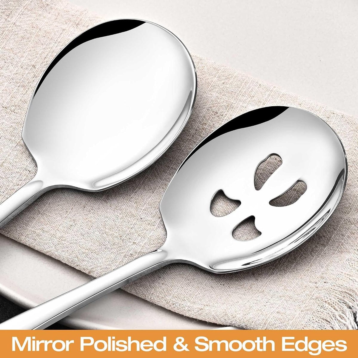 Extra Large Serving Spoons Set of 6-Piece, 11.7-Inch Serving Slotted Spoon x 3 Serving Spoon x 3, 18/8 Stainless Steel Serving Utensil for Buffet, Parties, Catering - Dishwasher Safe(6-Pack, Silver)