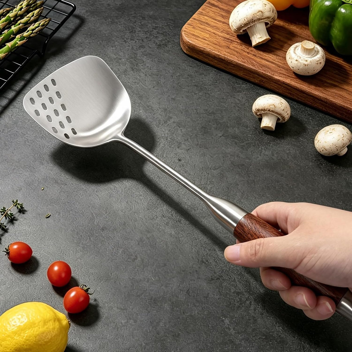 AOOSY Wok Spatula,15 In Long Handle Wok Utensils with Wooden Handle