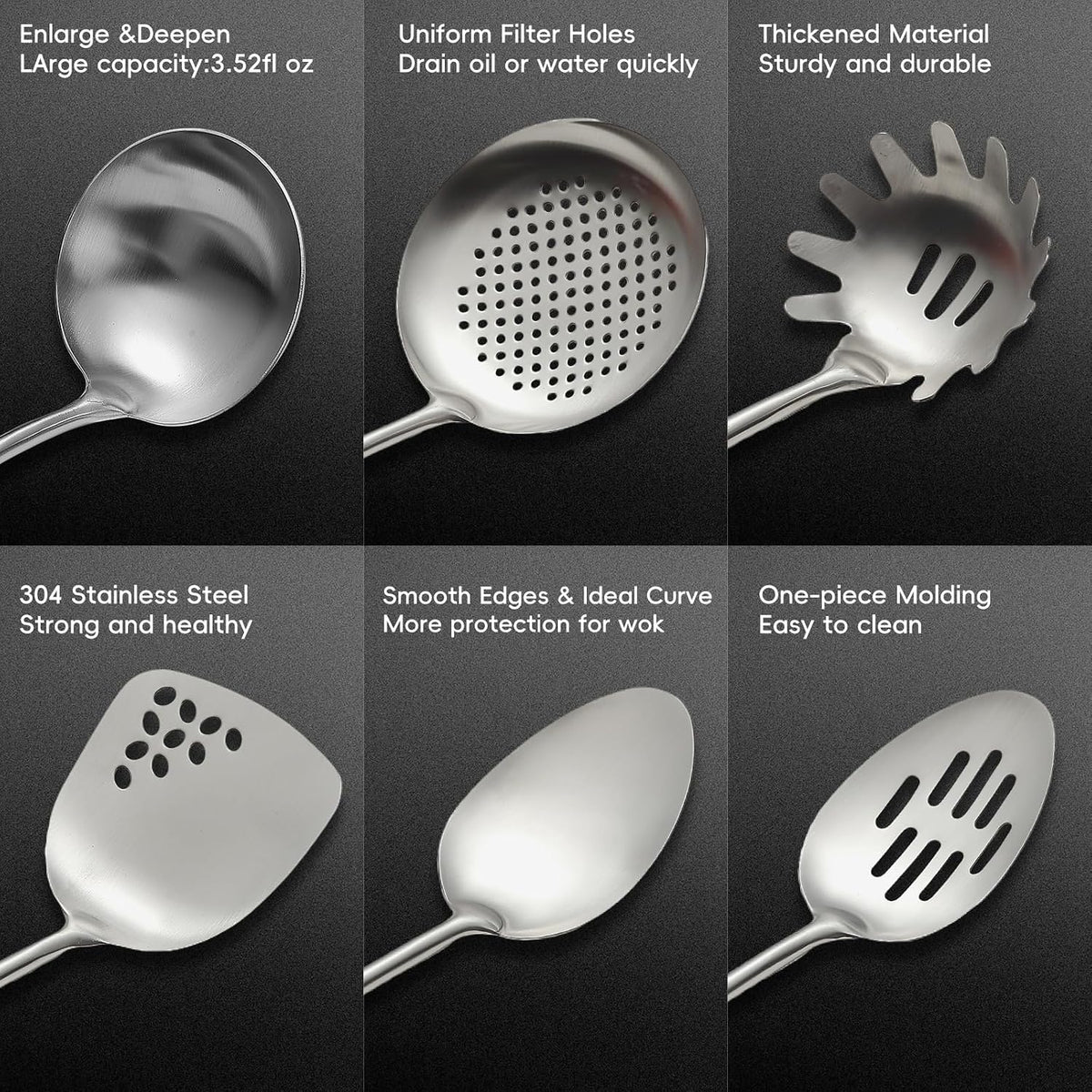 Izurok 18/10 Stainless Steel Kitchen Utensils Set,6 Piece Cooking Utensils With Wood Handle,Heat Resistant Kitchen Tool Set With Spatula, Spoon, Ladle, Skimmer, Slotted Spoon, Pasta