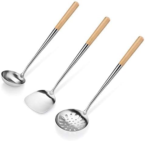 New Star Foodservice Stainless Steel Chinese Wok Utensil Set, 16-17-Inch