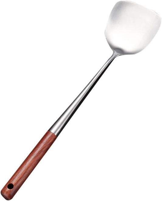 Wooden Handle Stainless Steel Wok Spatula for Kitchen Stir Fry Cooking