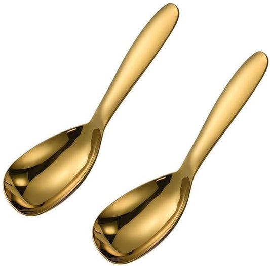 2 x Gold Rice Paddle Spoon Food Serving Spoon Stainless Steel Rice Spoon Scoop Kitchen Utensils