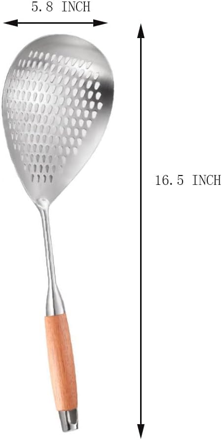 Leadigol Skimmer Slotted Spoon, Wooden Handle Stainless Steel Colander Pasta Noodle Strainer Skimmer Spoon Spider Strainer Skimmer Ladle Spoon for Kitchen Cooking Draining and Frying