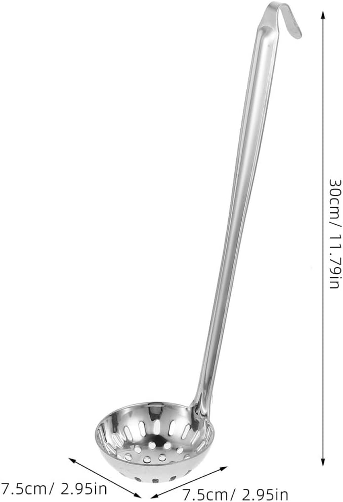 Skimmer Slotted Spoon with Long Handle and Hanging Hook 304 Stainless Steel