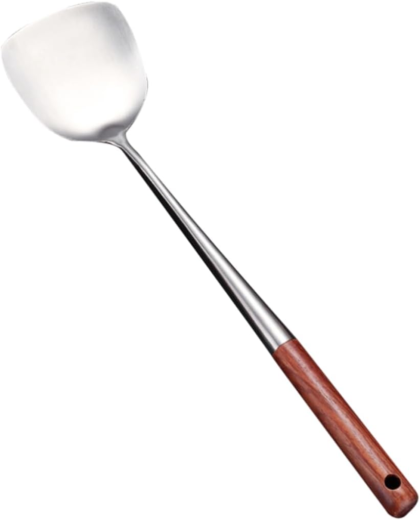 Wooden Handle Stainless Steel Wok Spatula for Home Cooking and Frying