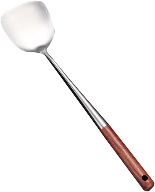 Wooden Handle Stainless Steel Wok Spatula for Home Cooking and Frying