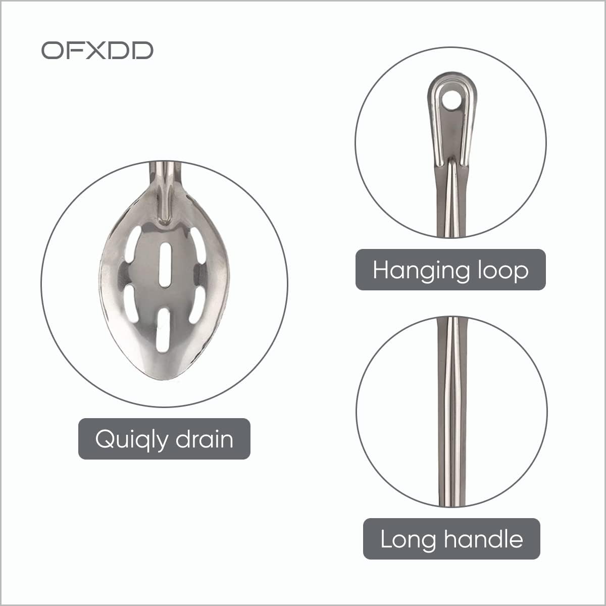 Perforated Spoon - Pack of 3 - Metal Long Slotted Spoons - Cooking Serving with Holes
