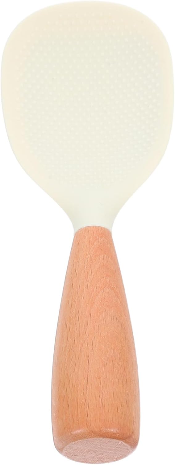 MAGICLULU Heat Resistant Silicone Rice Serving Spoon with Wooden Handle Self-Standing Non-Stick Spatula for Rice Cooker 8.26In Kitchen Scoop