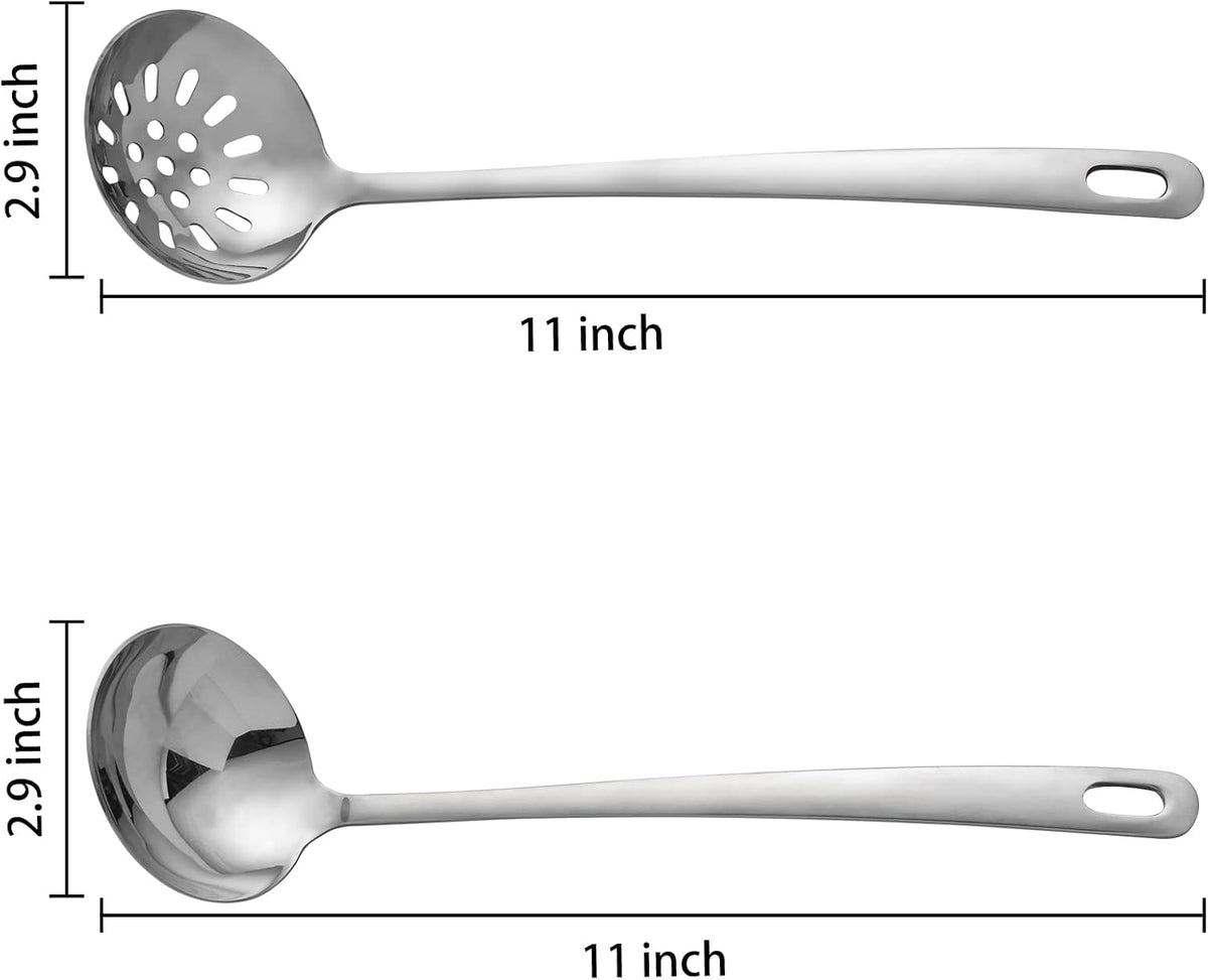 304 Stainless Steel Flatware Serving Utensils, Skimmer Slotted Spoon and Soup Ladle,Serving Utensil Set,[Rustproof, Heat Resistance,]Dishwasher Safe (Skimmer Slotted Spoon and Soup Ladle)