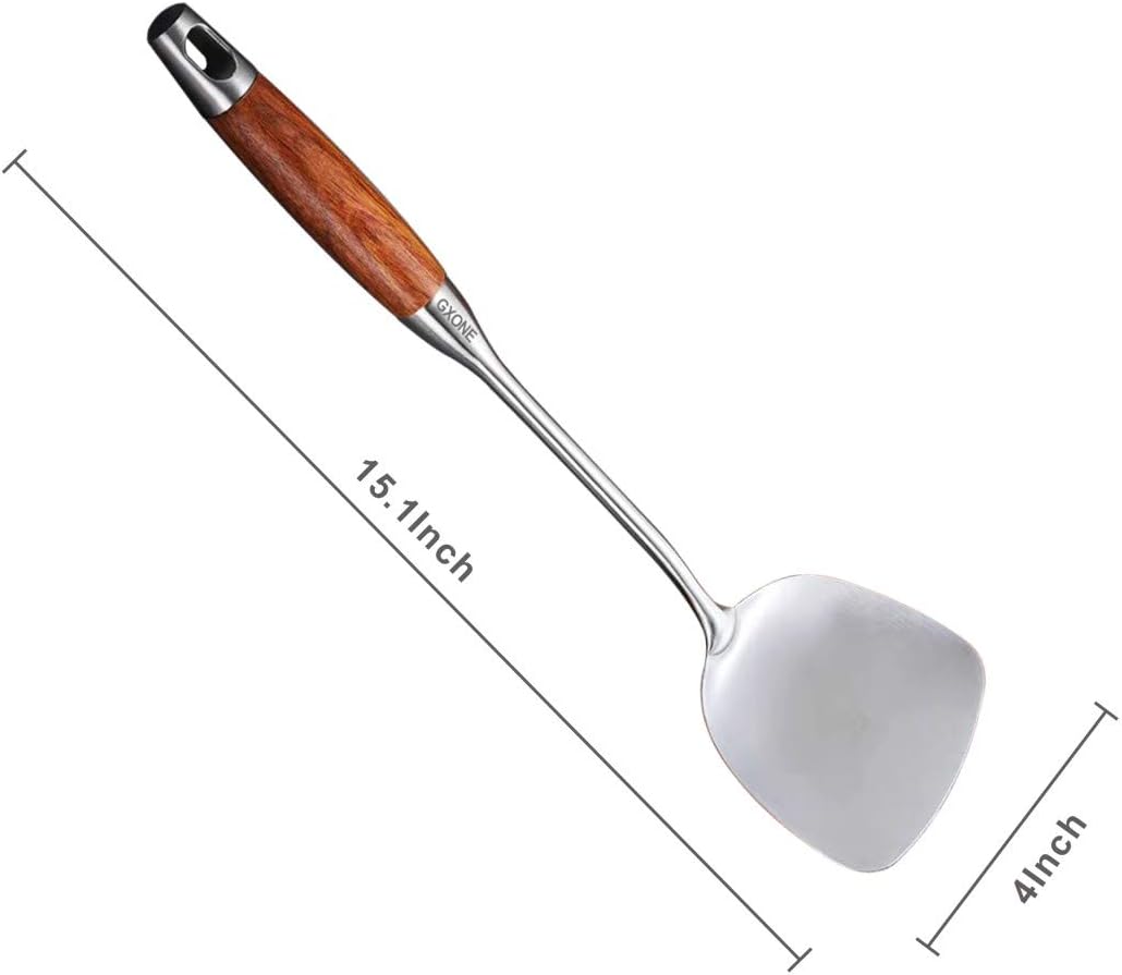 Chinese Wok Spatula, 304 Stainless Steel,with Wooden Handle, 15.7 Inch
