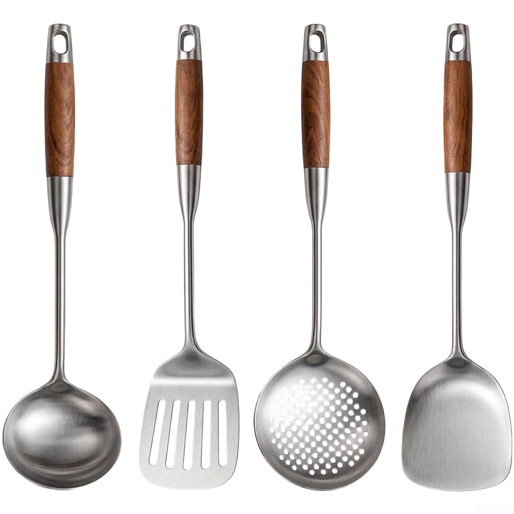 316L Stainless Steel Wok Spatula Set Wooden Handle