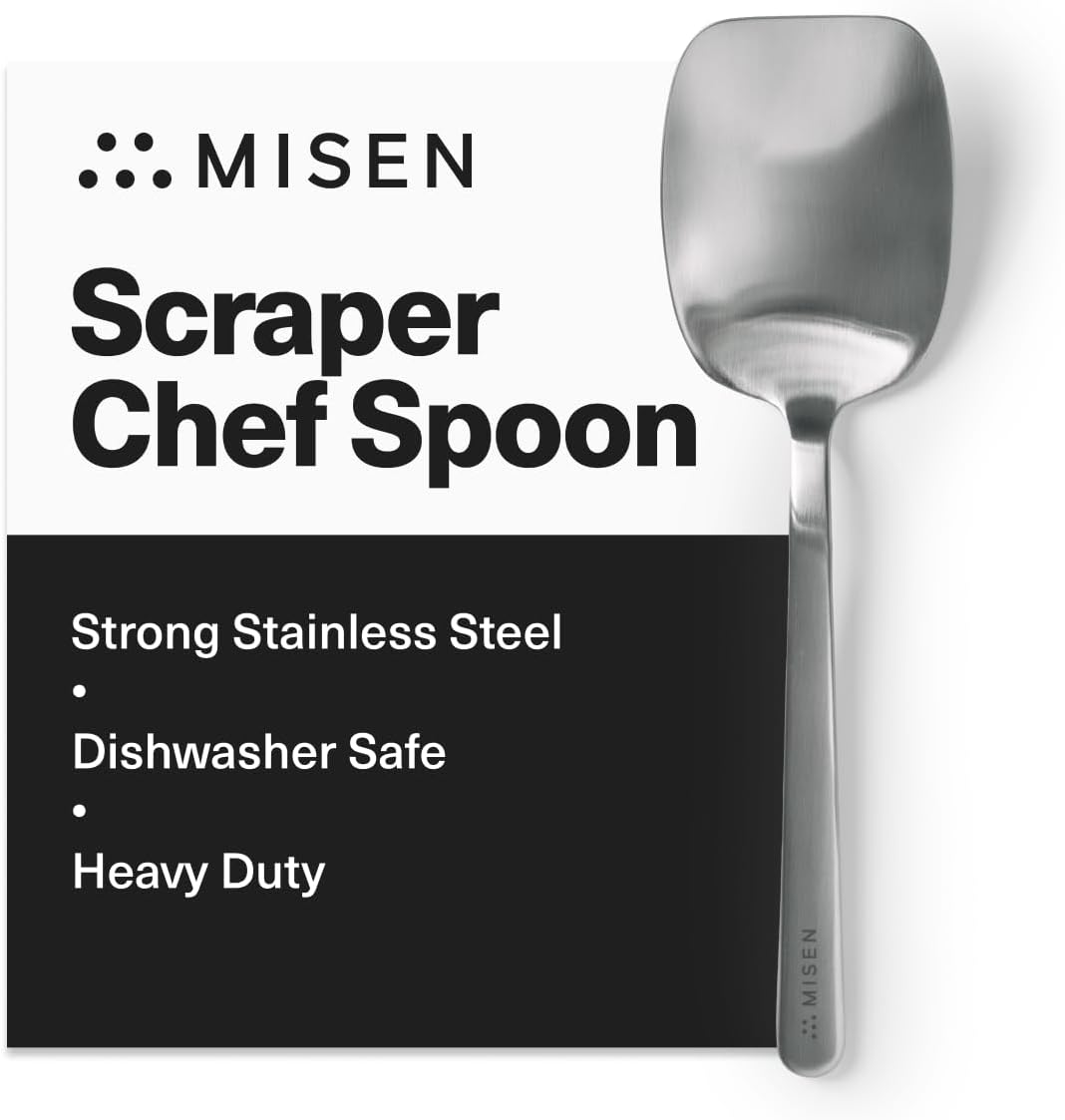 Misen Scraper Chef Spoon – Stainless Steel Cooking Spoon and Spatula Hybrid for Flipping Burgers Tossing Vegetables Scraping Pots Serving Casseroles and Everyday Kitchen Prep