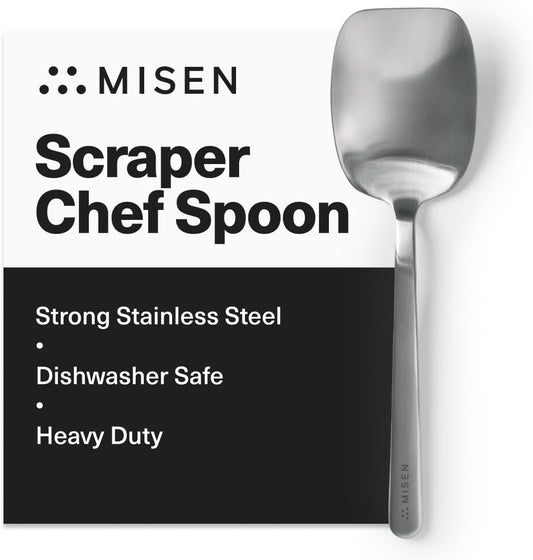 Misen Scraper Chef Spoon – Stainless Steel Cooking Spoon and Spatula Hybrid for Flipping Burgers Tossing Vegetables Scraping Pots Serving Casseroles and Everyday Kitchen Prep