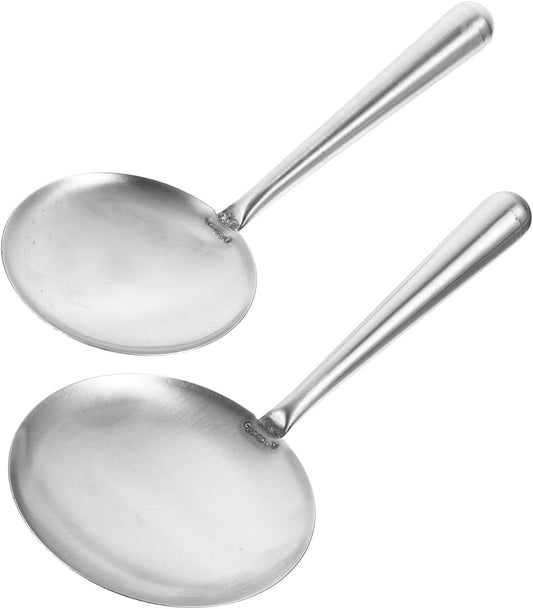 DOITOOL 2 Pack Stainless Steel Tofu Spoon Kitchen Food Serving Spoon Flat Ladle for Silken Tofu Rice Soup Water One-Piece Molded Handle Home Cooking Utensil