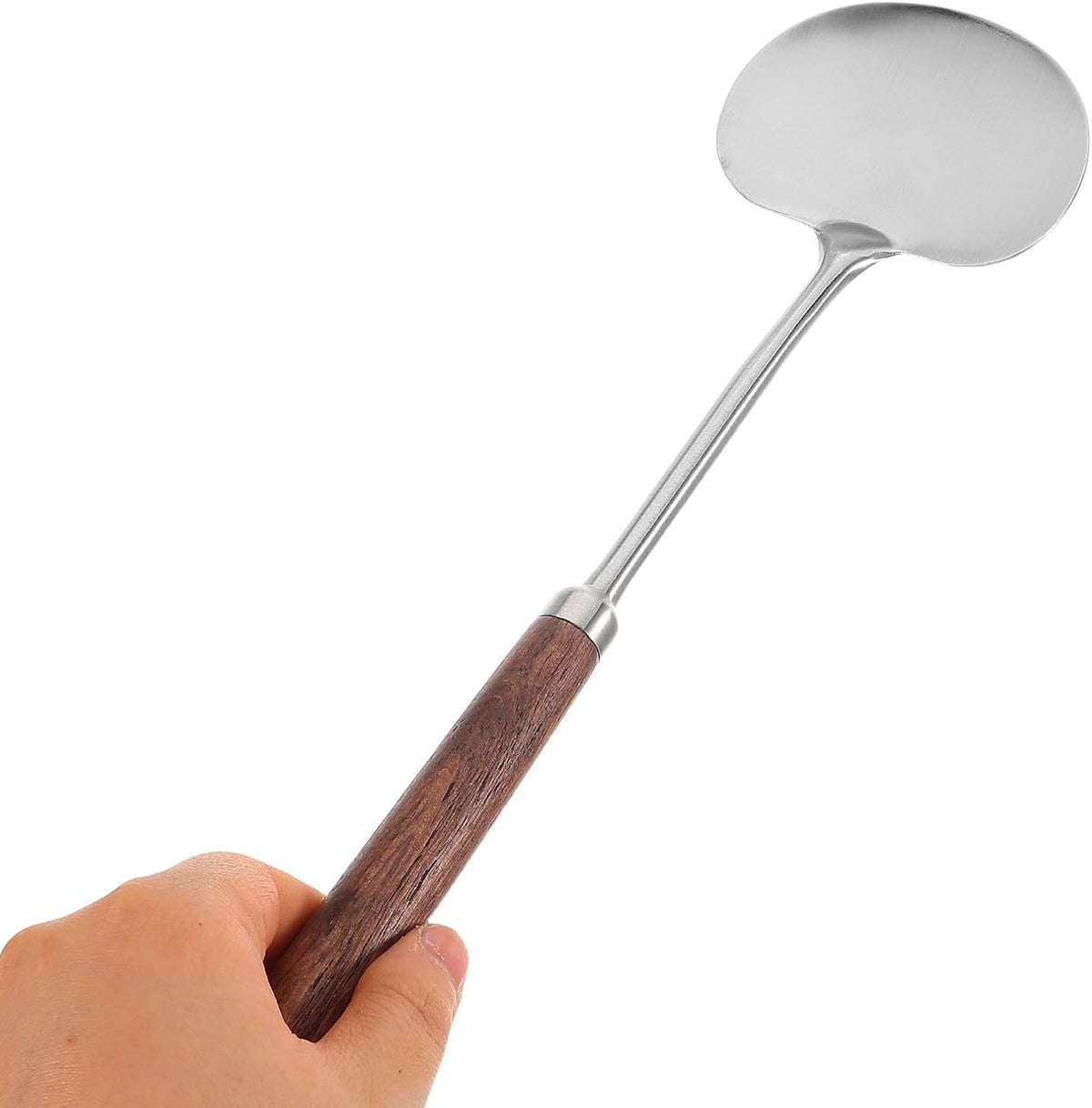 Mushroom Spatula with Wooden Handle Stainless Steel for Wok Frying