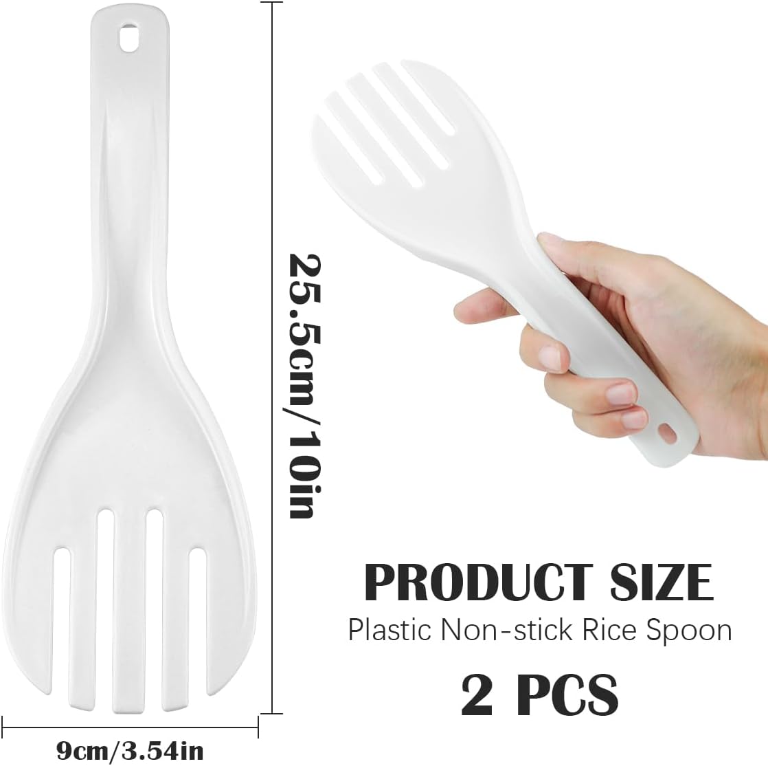 DOERDO 2 Pcs Rice Serving Spoon - Plastic Rice Paddle with Hanging Hole White 10 Inch PP Spatula for Kitchen Restaurant Cooking Utensil
