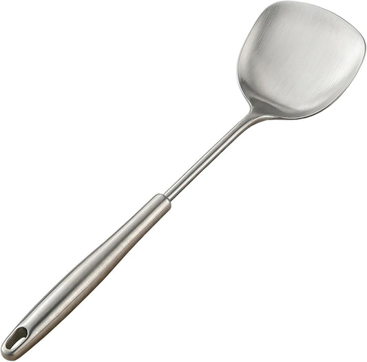 16.3" Wide Metal Spatula,Premium 316 Stainless Steel Wok Spatula with Hollow Long Handle Stir Wok Utensils,Metal Turner One-Piece Seamless Design,Rustproof Fry Spatula,Brushed Matte Finish