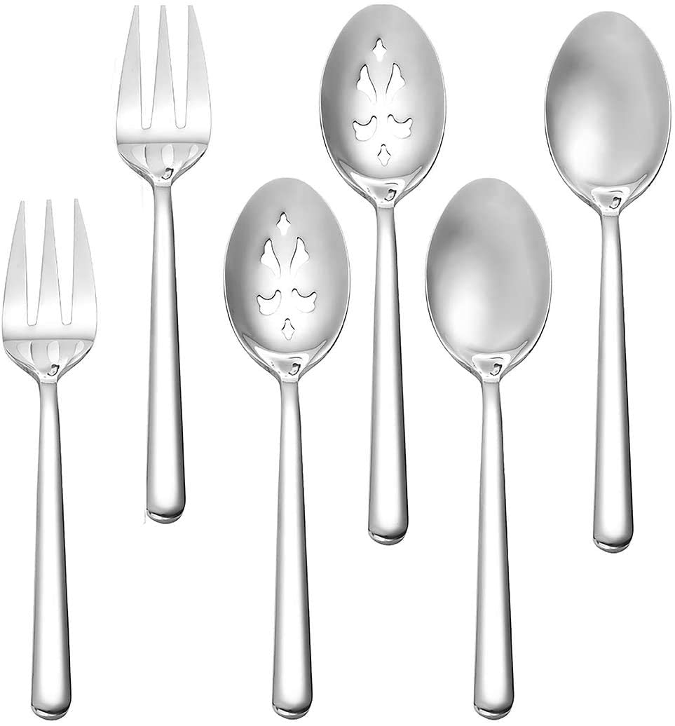 Serving Spoon x 2,Slotted Serving Spoon x 2,Serving Forks x 2,RTT 9 Inch Stainless Steel Catering Serving Utensils for Party Buffet Dinner Banquet Kitchen Basics (Silver Mirror Finish)