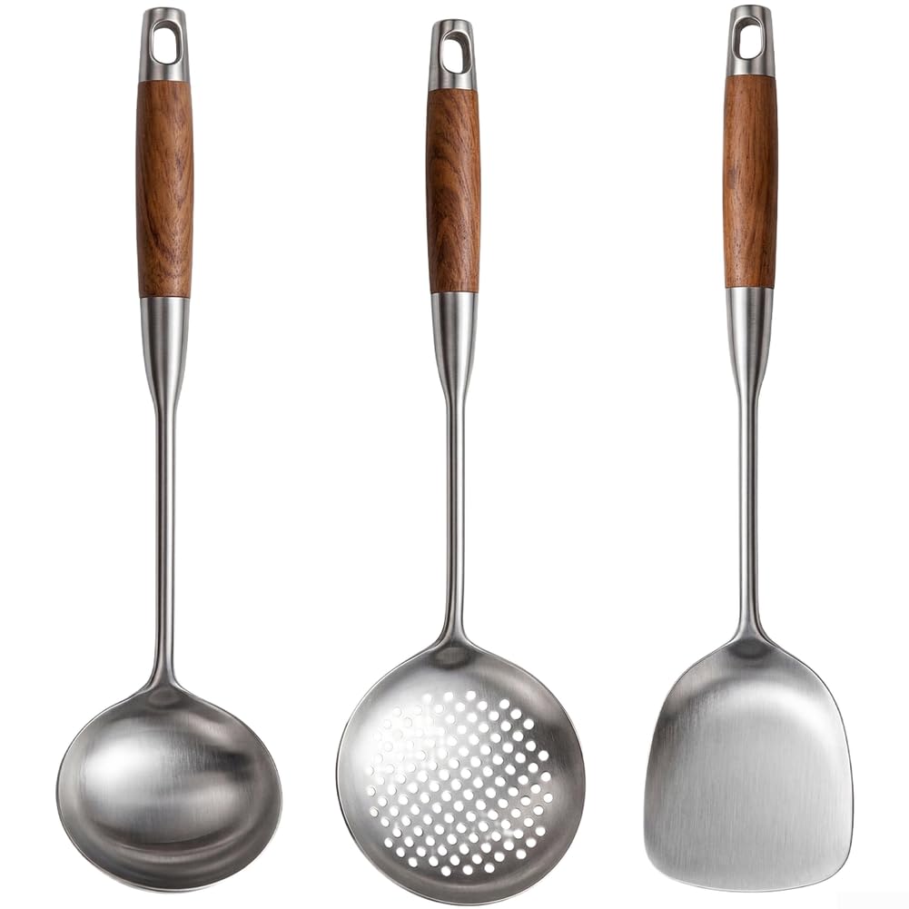 316L Stainless Steel Wok Spatula Set Wooden Handle