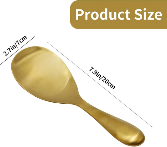 2 Pack 8 Inch Stainless Steel Rice Spoons, Thickened Heat Resistant Serving Spoon, for Kitchen, Gold