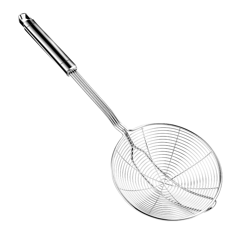 Skimmer Slotted Spoon, Length 17.3 in Diameter 7.5 in Pasta Strainer/Frying Spoon for Kitchen and Colander, Top-notch Steel Spider Strainer/oil strainer for Cooking