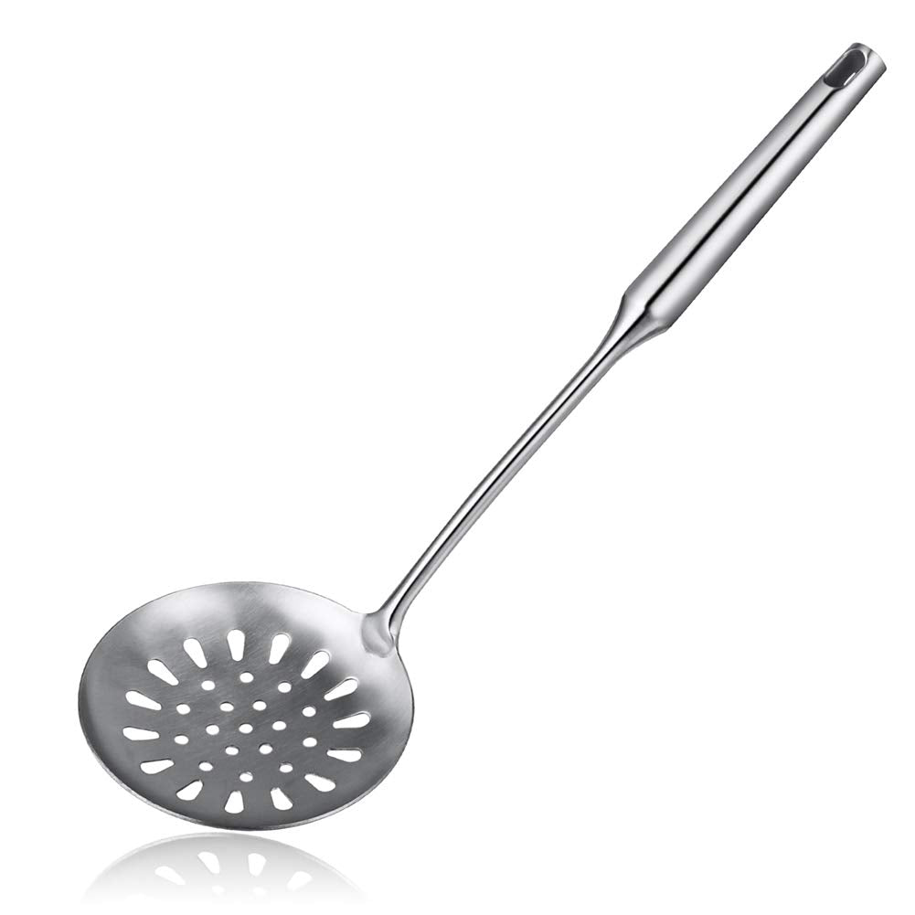Swify Slotted Spoon Skimmer, Stainless Steel Strainer Ladle With Handle, Asian Wok Skimmer for Kitchen Cooking Deep Fryer, Draining & Frying, 15 inch