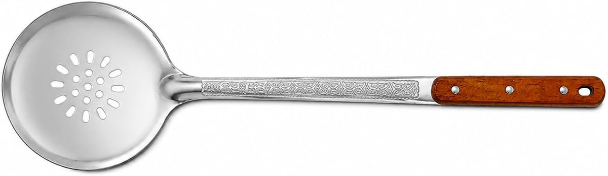 18'' Stainless Steel Skimmer for Uzbek Plov Slotted Spoon for Kazan Cooking with Wooden Handle.