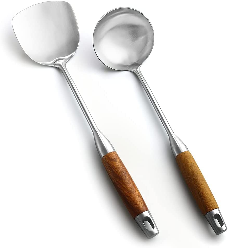 AOOSY Wok Spatula,15 In Long Handle Wok Utensils with Wooden Handle