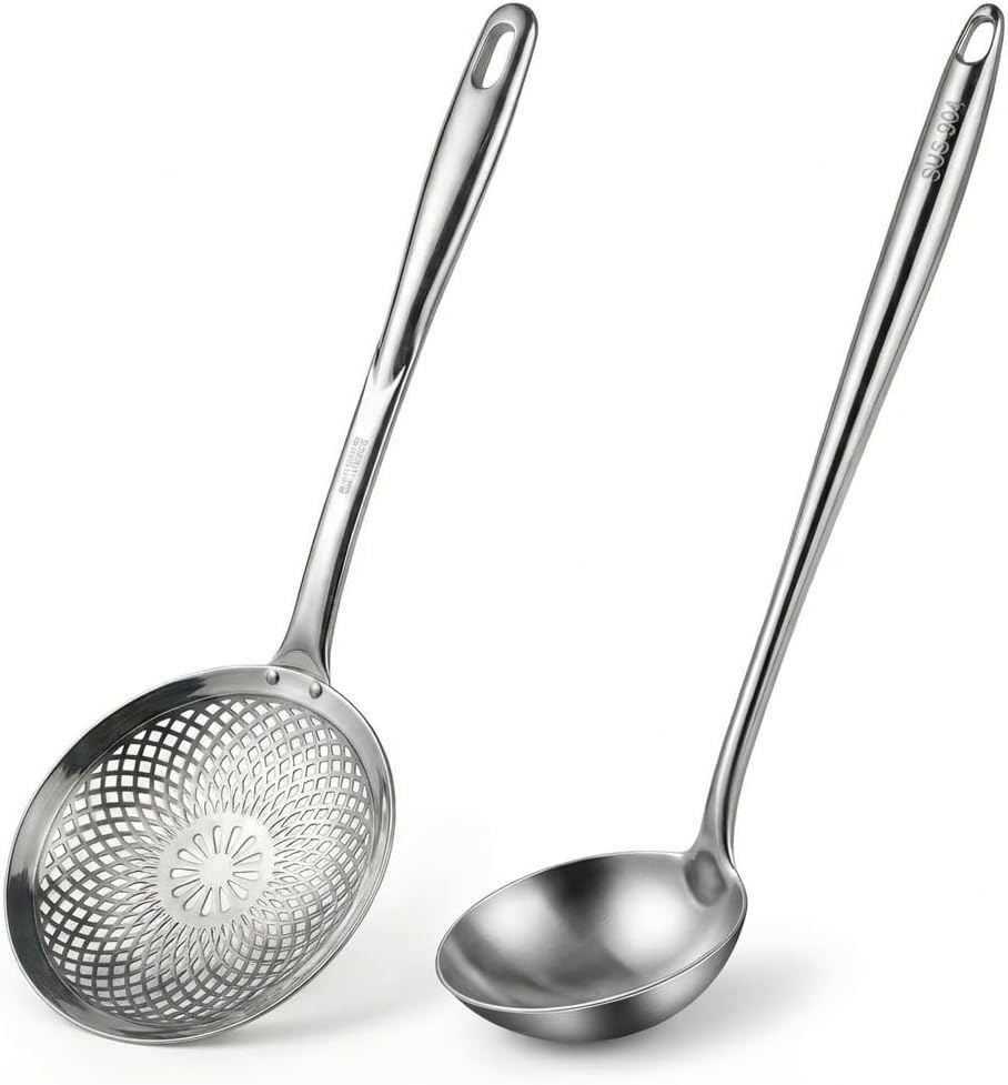 Stainless Steel Soup Ladle and Slotted Spoon Set