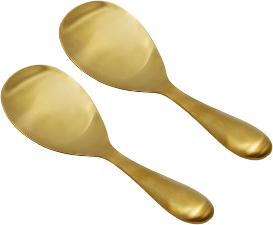 2 Pack 8 Inch Stainless Steel Rice Spoons, Thickened Heat Resistant Serving Spoon, for Kitchen, Gold