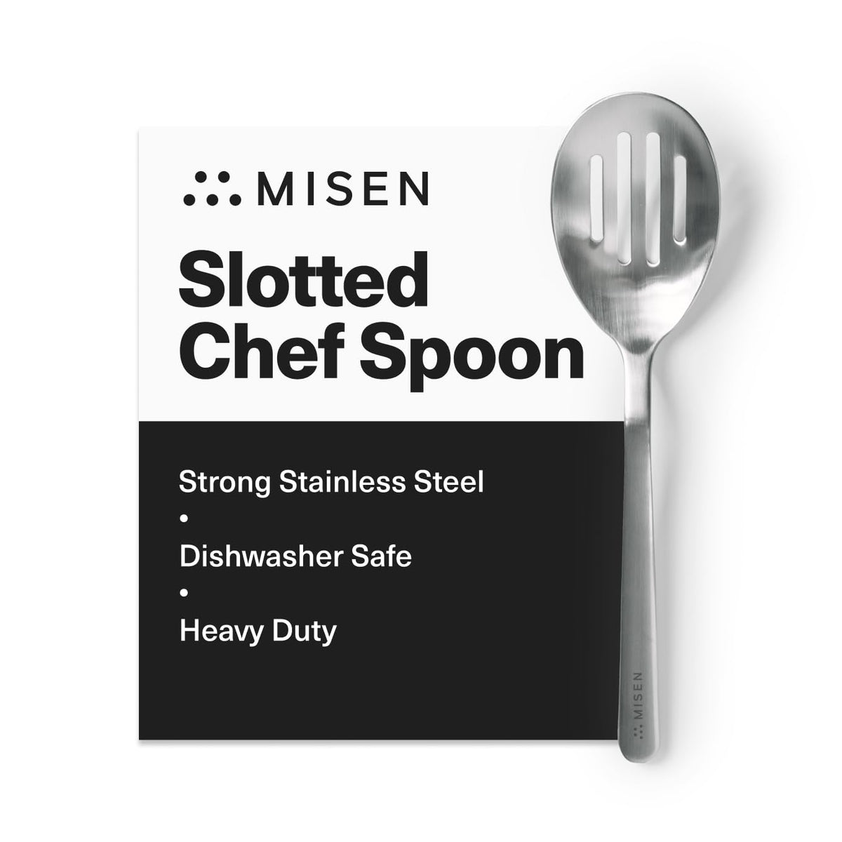 Misen Slotted Chef Spoon – Stainless Steel Draining and Serving Spoon for Pasta Vegetables Poached Eggs Fried Foods Meatballs Braises and Everyday Cooking and Kitchen Prep
