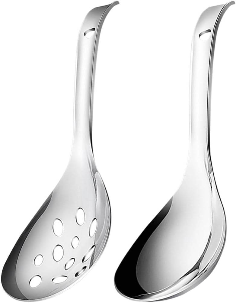 Luxshiny 2-piece Stainless Steel Rice Scooper Set Daily Use Slotted Spoons for Serving Rice Buffet Restaurant Home Kitchen Portable 9.25 inch Utensils
