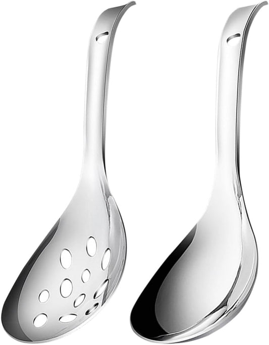 Luxshiny 2-piece Stainless Steel Rice Scooper Set Daily Use Slotted Spoons for Serving Rice Buffet Restaurant Home Kitchen Portable 9.25 inch Utensils