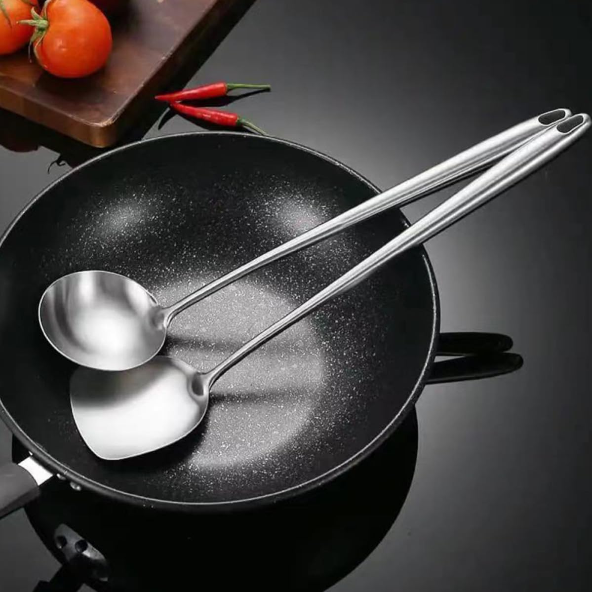 Wok Spatula for Stir Fry Cooking with Long Handle Stainless Steel