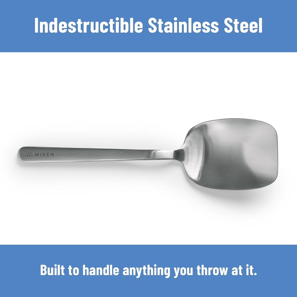 Misen Scraper Chef Spoon – Stainless Steel Cooking Spoon and Spatula Hybrid for Flipping Burgers Tossing Vegetables Scraping Pots Serving Casseroles and Everyday Kitchen Prep