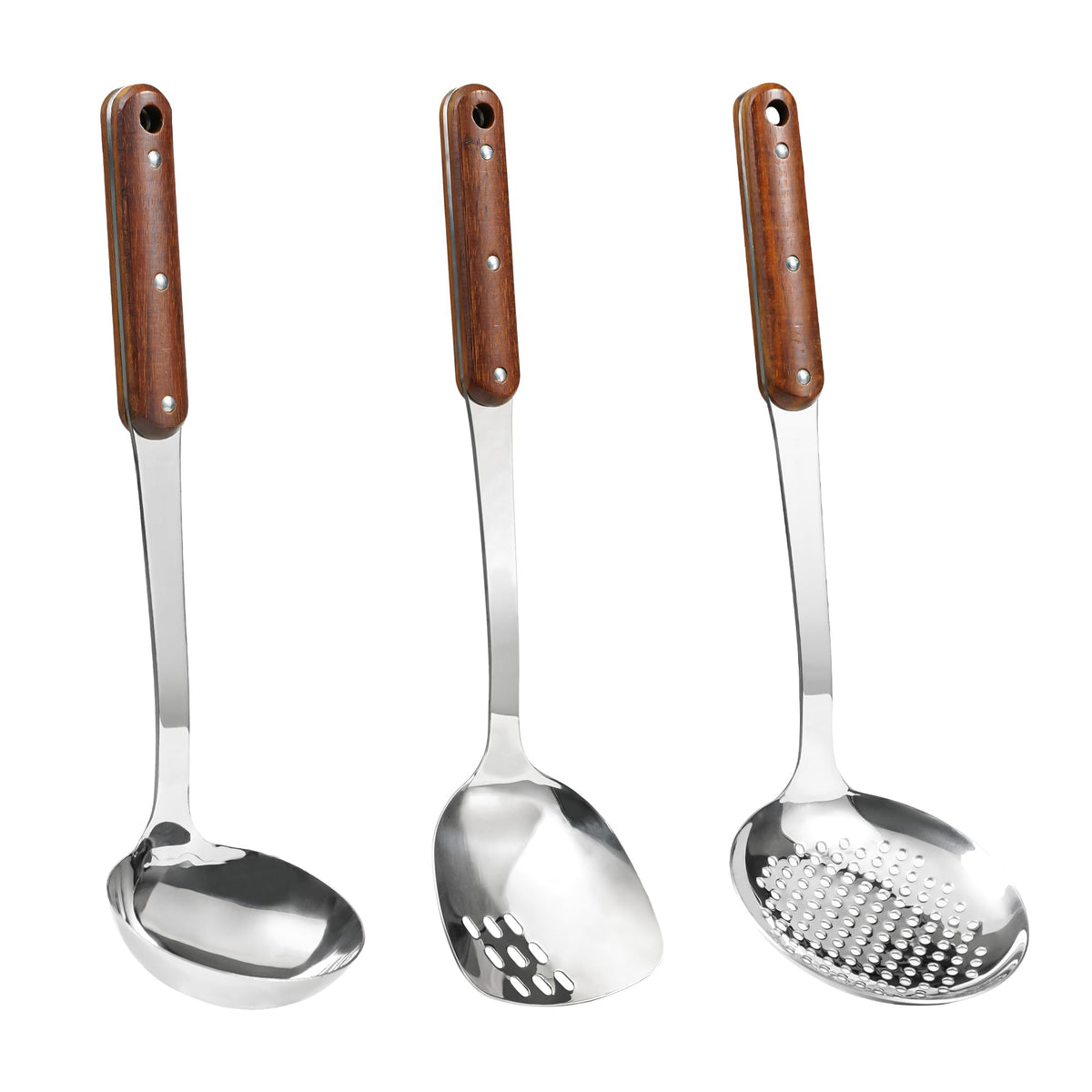 FJNATINH Stainless Steel Cooking Utensils Set, Mirror Polished 6 Pieces Kitchen Utensils Set, Kitchen Tools Set With Wooden Handle Non-Stick Heat Resistant,Dishwasher Safe, Easy to Clean
