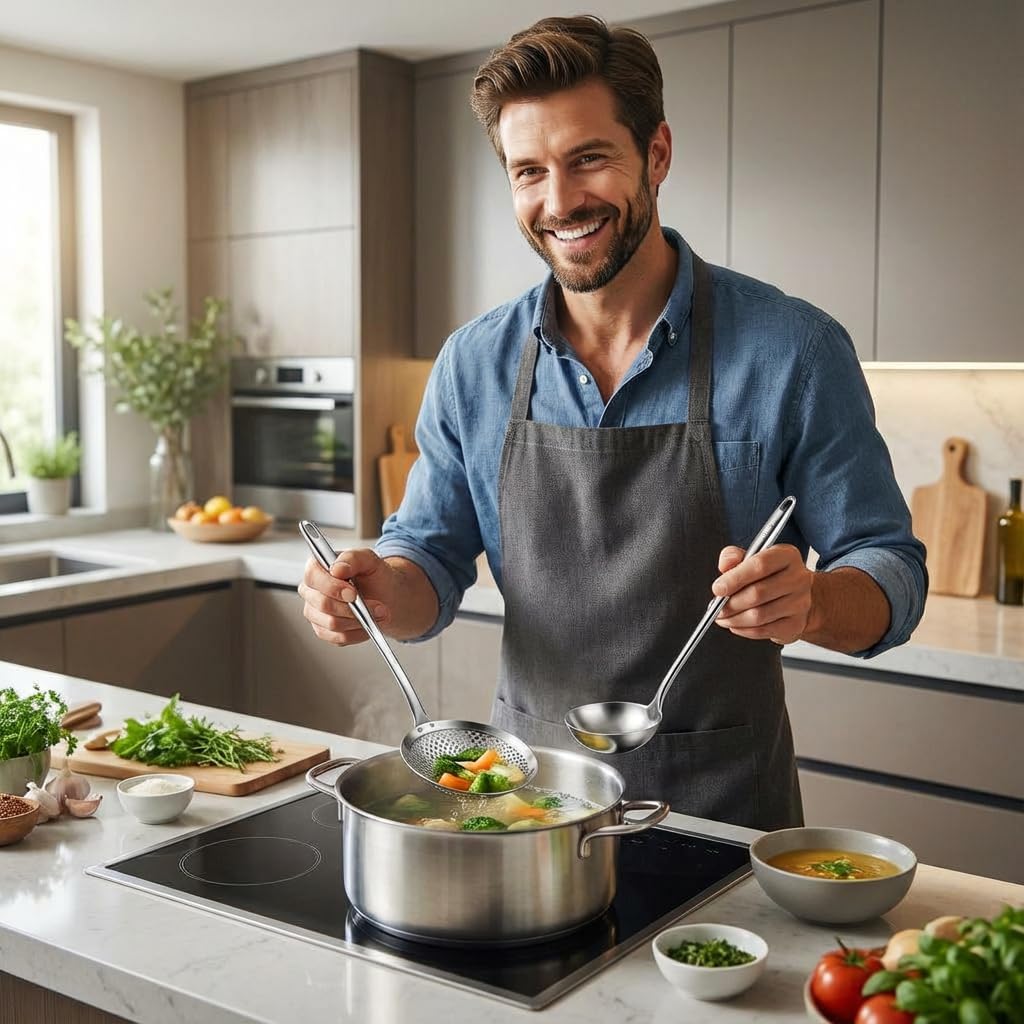 Stainless Steel Soup Ladle and Slotted Spoon Set