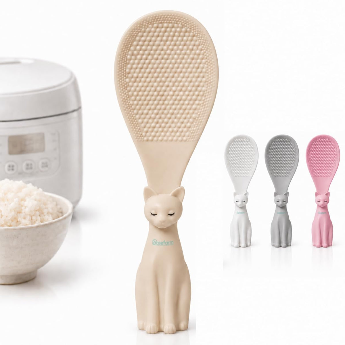 Cat Rice Scoop, Self-Standing Rice Paddle, Made in Korea (White)